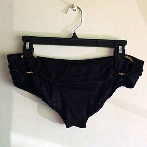 Victoria's Secret Black and Gold Bikini Swimsuit Bottom Size Medium